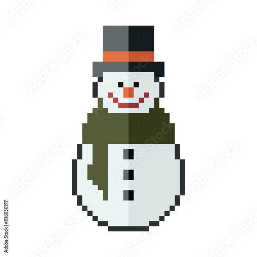 Snowman pixel art isolated on white background