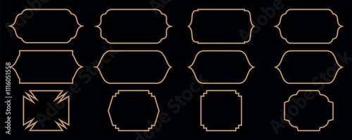 Golden geometric border collection set. Set of Decorative vintage frames and borders set, sale sticker or invitation card. Isolated vector Gold Ornate vintage frames and scroll