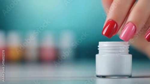 Application of vibrant red nail polish with precision brush technique in indo...