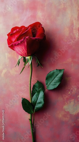 Bright red rose on teal background showcasing natural beauty and elegance