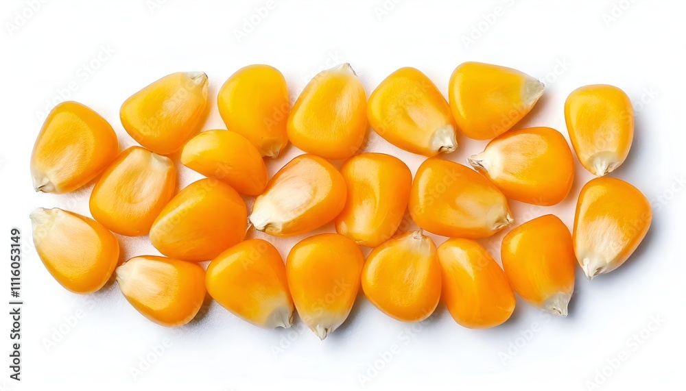 Fototapeta premium Top View of Yellow Sweet Corn Seeds Isolated on White Background