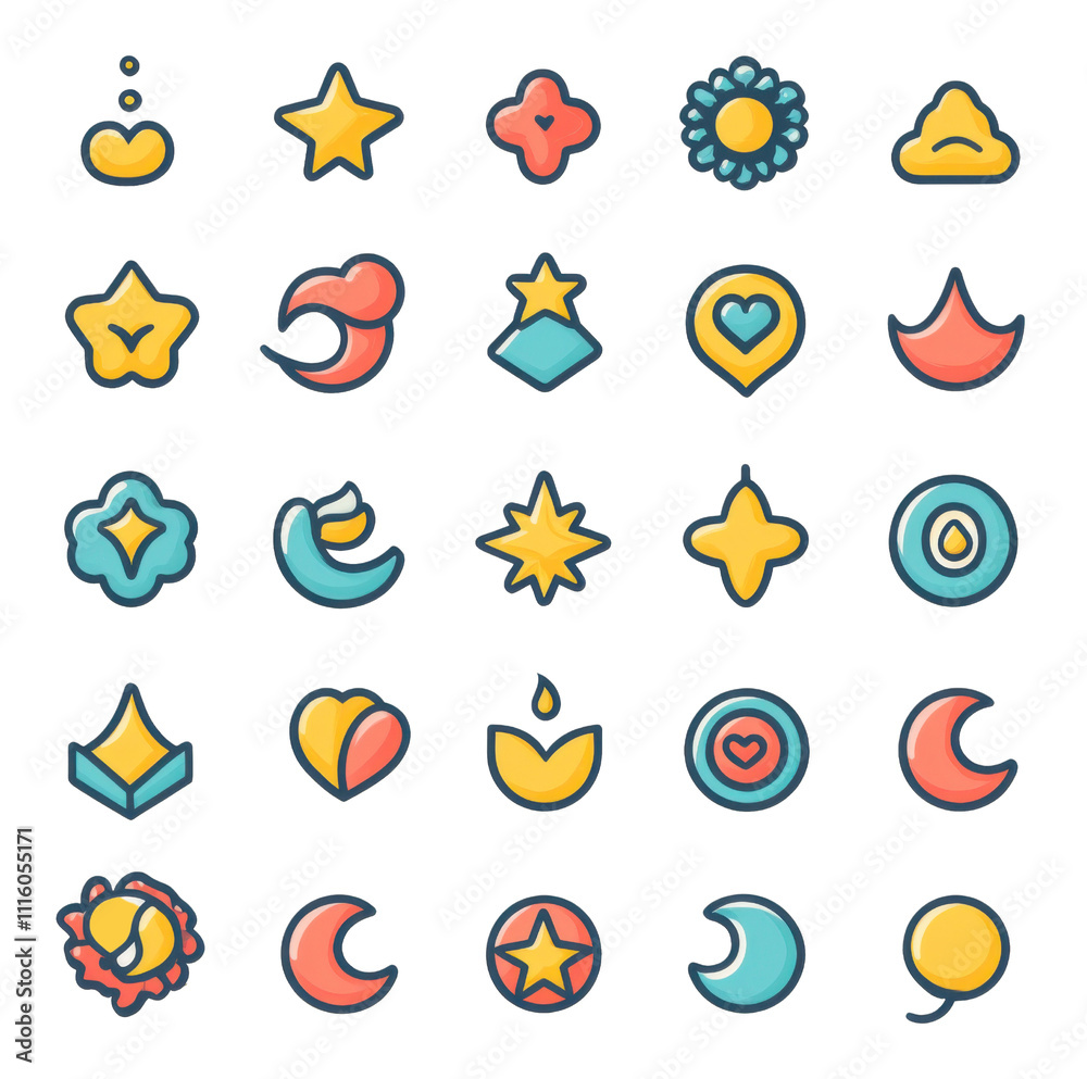 Obraz premium Cute Colorful Celestial Heart Icons App Design Elements