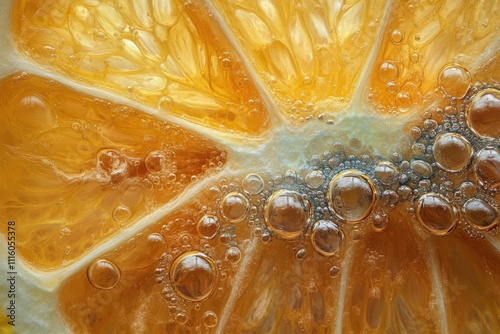 Close up of yellow and orange textures with bubbles and moisture in abstract ...