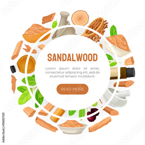 Sandalwood Banner Design with Fragrant Sticks and Essential Oil Vector Template