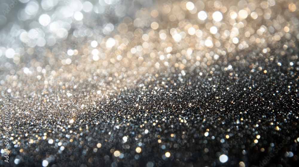 Abstract sparkling bokeh in shades of gold and silver, with shimmering light particles scattered across a dark gradient background. Abstract sparkling bokeh in shades of gold and silver, with shimmering light particles scattered across a dark gradient background.