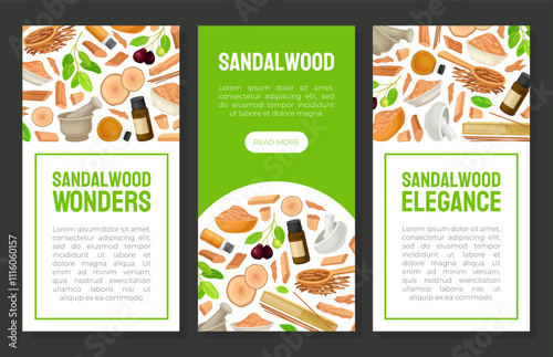 Sandalwood Banner Design with Fragrant Sticks and Essential Oil Vector Template