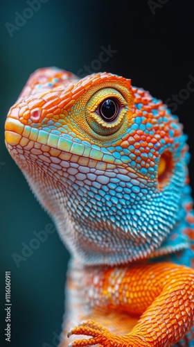 Brightly colored lizard perched in a natural environment showcasing vibrant s...