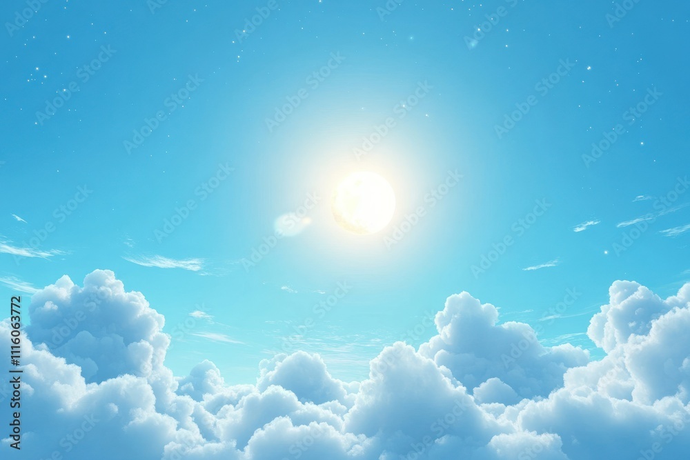 Bright Sunlight Over Soft White Clouds in a Clear Blue Sky Capturing the Tranquility and Beauty of a Perfect Day Ideal for Relaxation and Inspiration Bright Sunlight Over Soft White Clouds in a Clear Blue Sky Capturing the Tranquility and Beauty of a Perfect Day Ideal for Relaxation and Inspiration