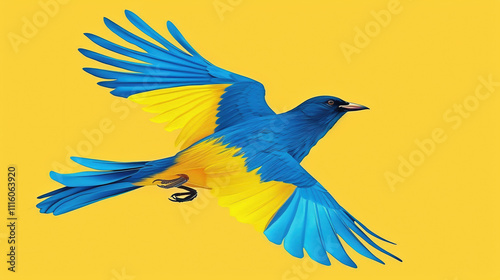 Ukraine flag color flying bird simple drawing. Stop war photo