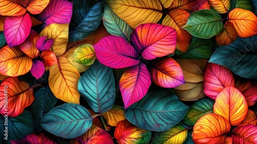 Wallpaper Mural Vibrant, colorful leaves in a lush tropical arrangement. Torontodigital.ca