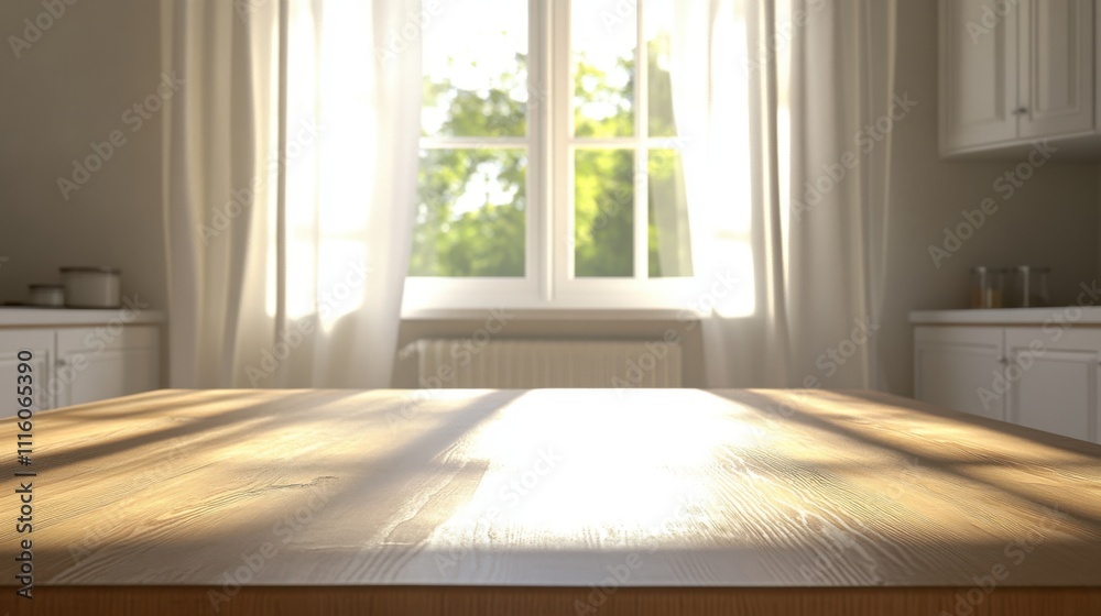 Empty wooden table, kitchen. Generative AI Empty wooden table, kitchen. Generative AI