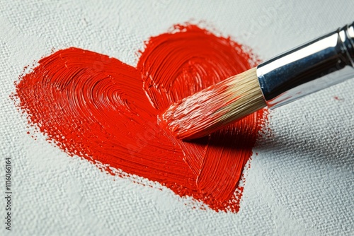 Heart shape painted with a brush on a textured white background during an art...