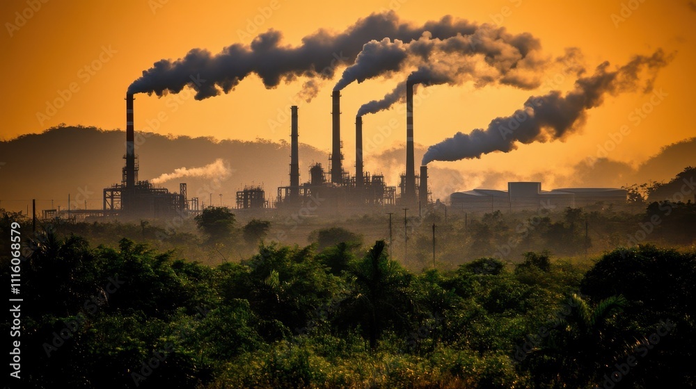 Towering Smokestacks at Sunset: An Environmental Challenge Towering Smokestacks at Sunset: An Environmental Challenge