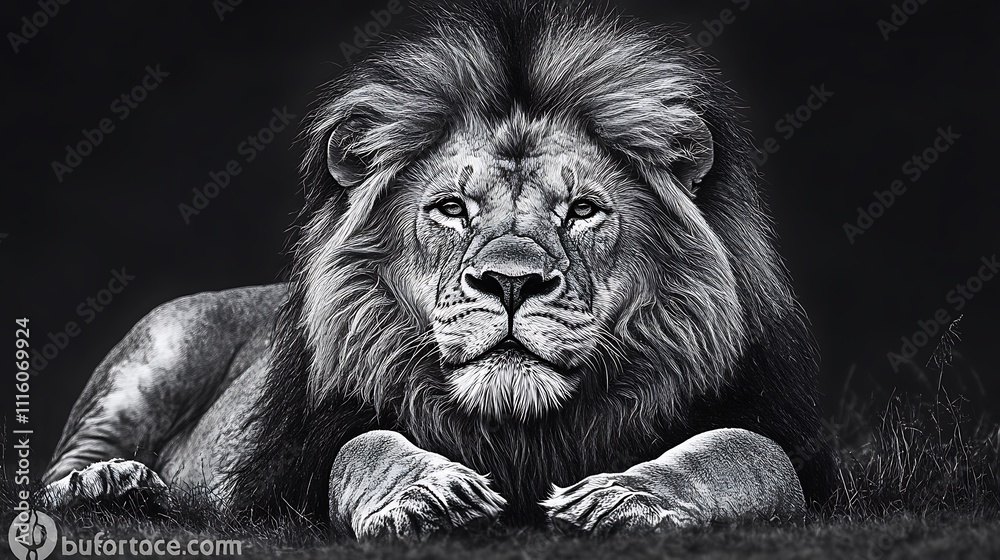Fototapeta premium Realistic lion sleeping pencil sketch pictures showcasing peaceful natural beauty