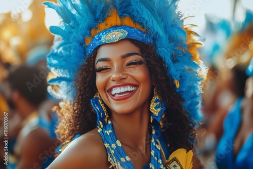 Joyful celebration at a vibrant carnival with colorful costumes and lively at...