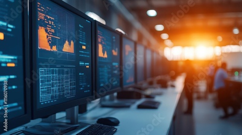 Wallpaper Mural Factory workshop with motionsensitive CCTV cameras, security team monitoring movements on large displays, sleek industrial design, early morning light Torontodigital.ca