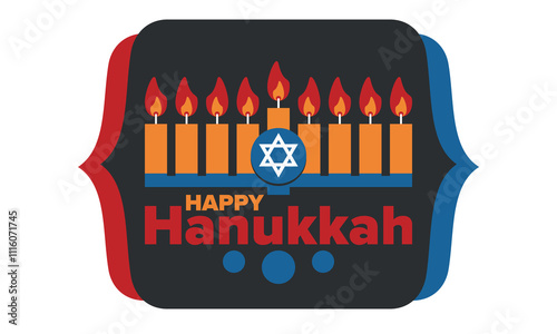 Hanukkah. Jewish festival. Festival of Lights. Traditional menorah. Candles. Star of David. Happy holiday banner. Creative art template. Vector illustration