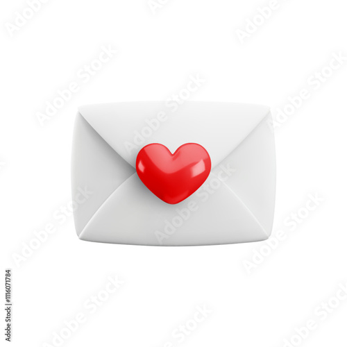 Vector cartoon 3d love letter. Realistic 3d render white closed envelope with red heart. Valentines Day greeting, Love message, Valentine email sign. Cute design element for web, social media, app.