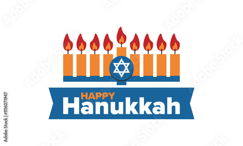 Hanukkah. Jewish festival. Festival of Lights. Traditional menorah. Candles. Star of David. Happy holiday banner. Creative art template. Vector illustration