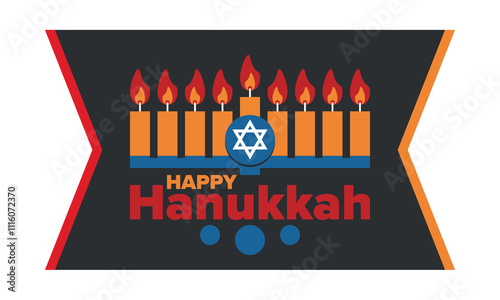 Hanukkah. Jewish festival. Festival of Lights. Traditional menorah. Candles. Star of David. Happy holiday banner. Creative art template. Vector illustration