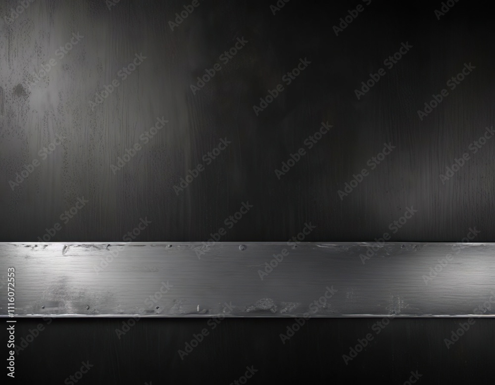 Obraz premium Industrial metal plate on a black brushed metallic background with subtle textures, black brushed metallic, textured background