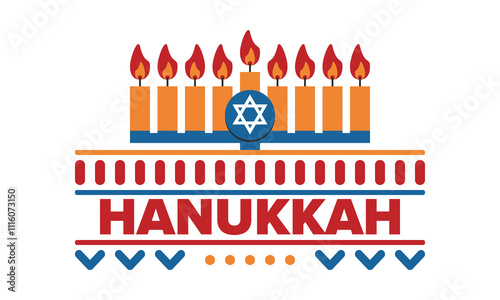 Hanukkah. Jewish festival. Festival of Lights. Traditional menorah. Candles. Star of David. Happy holiday banner. Creative art template. Vector illustration