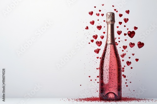 Sparkling beverage with heart shaped decorations for romantic celebration