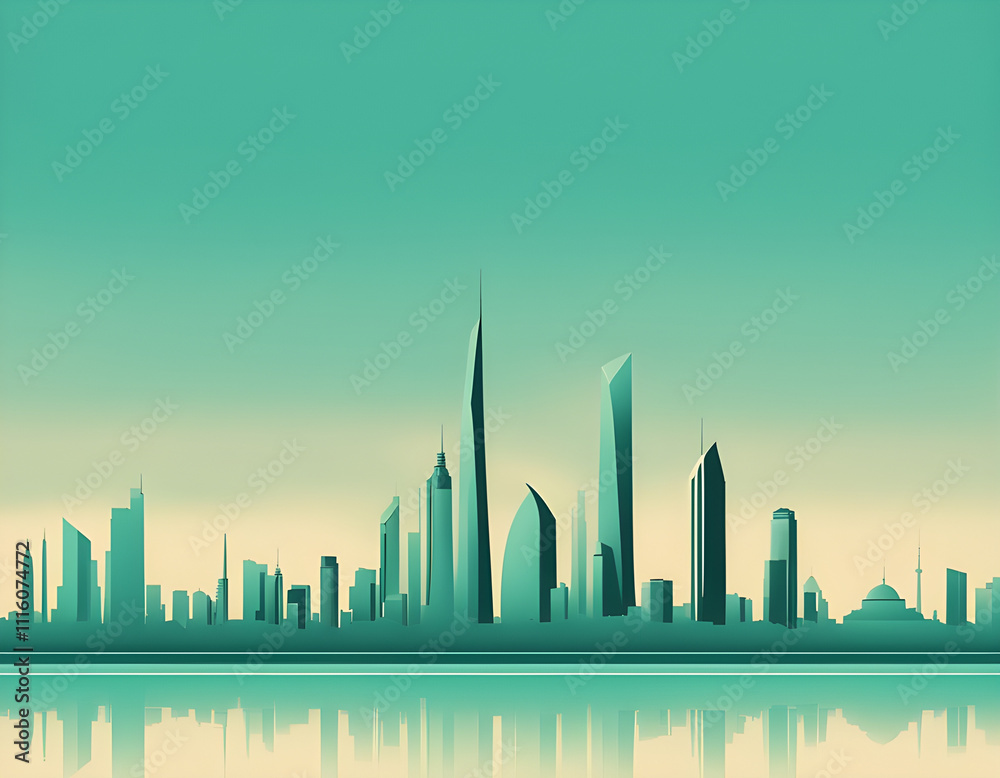 Fototapeta premium Green modern city silhouette creative background