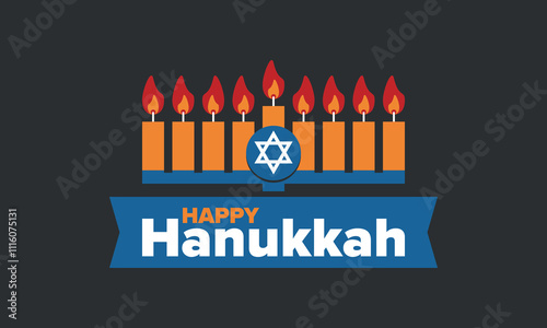 Hanukkah. Jewish festival. Festival of Lights. Traditional menorah. Candles. Star of David. Happy holiday banner. Creative art template. Vector illustration