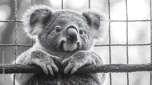 Realistic pencil depiction of standing koala hand drawn wildlife masterpiece photo