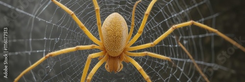 Spider web pattern on a yellow huntsman spider's abdomen, web pattern, silk threads photo