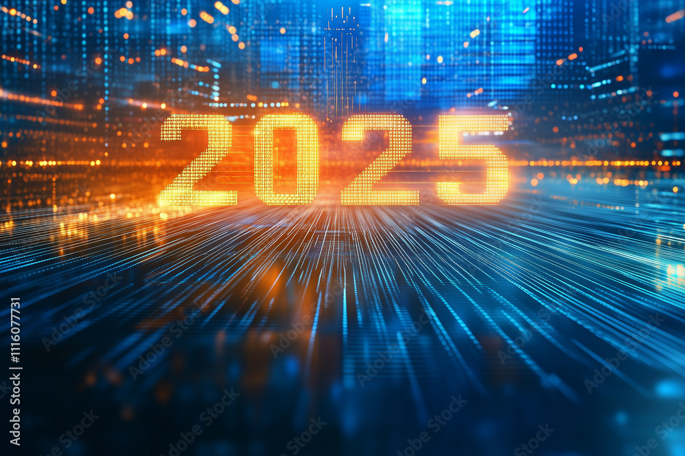 Fototapeta premium 2025 number text lines, New year concept.