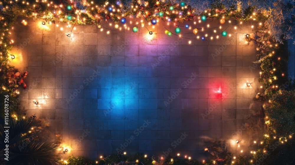 Obraz premium Christmas lights setup flat design top view outdoor scene water color vivid