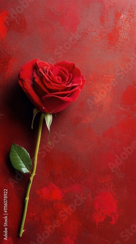 Bright red rose on teal background showcasing natural beauty and elegance
