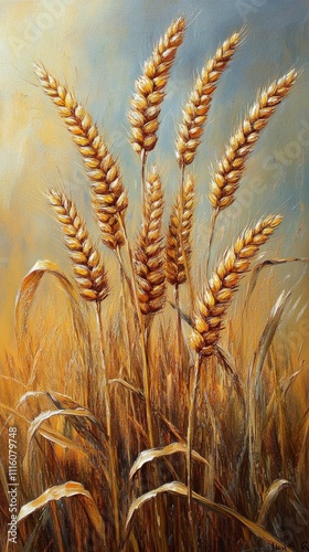 Golden wheat swaying in the warm glow of sunset near a serene landscape