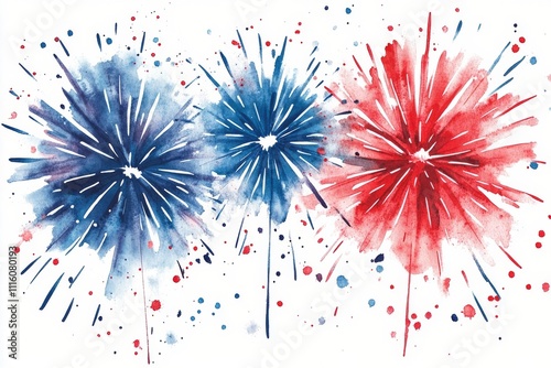 Colorful fireworks display with red, white, and blue bursts during a summer c...