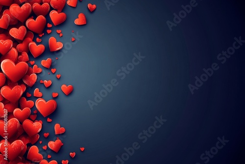Red hearts cascading against a dark blue backdrop create a romantic and festi...