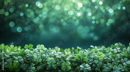 Bright green clover leaves frame textured dark surface for natural decor