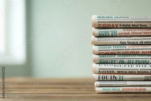 A stack of modern newspapers highlighting current events and trends, set against a minimalist background.