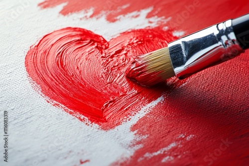 Heart shape painted with a brush on a textured white background during an art...