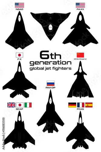  6th generation global jet fighters vector illustration