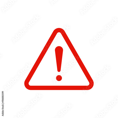 Red triangle with exclamation mark, Warning and alert road sign icon