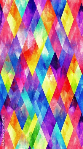 Colorful geometric pattern with triangles in vibrant hues on a textured backg...
