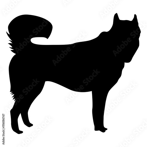 Siberian husky dog silhouette on white background. Black vector dog. Isolated vector element.