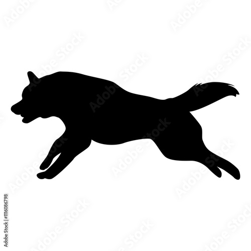 Siberian husky dog silhouette on white background. Black vector dog. Isolated vector element.