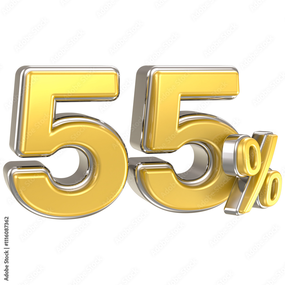 55 Number Percent Yellow With Silver 3D Render 55 Number Percent Yellow With Silver 3D Render
