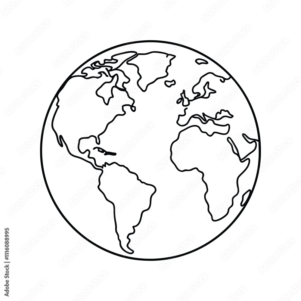 Earth map in outline style world map. Vector line illustration Earth map in outline style world map. Vector line illustration