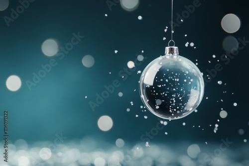 Elegant glass ornament hanging gracefully with shimmering lights in festive a...