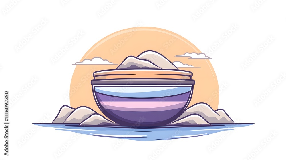 Aesthetic bowl with mountain design ocean sunset digital artwork tranquil environment illustrative view nature concept Aesthetic bowl with mountain design ocean sunset digital artwork tranquil environment illustrative view nature concept