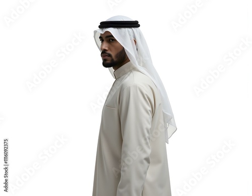 Saudi man standing side view isolated on white background  photo